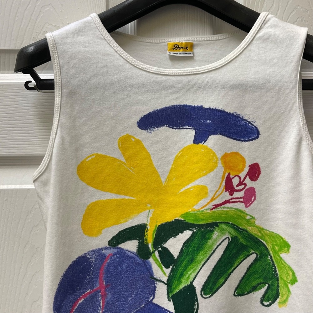 Vintage Ken Done Women's Medium Abstract Floral Tank Top Stretch RARE 1980's